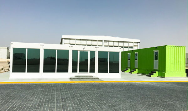 Converted shipping container facade