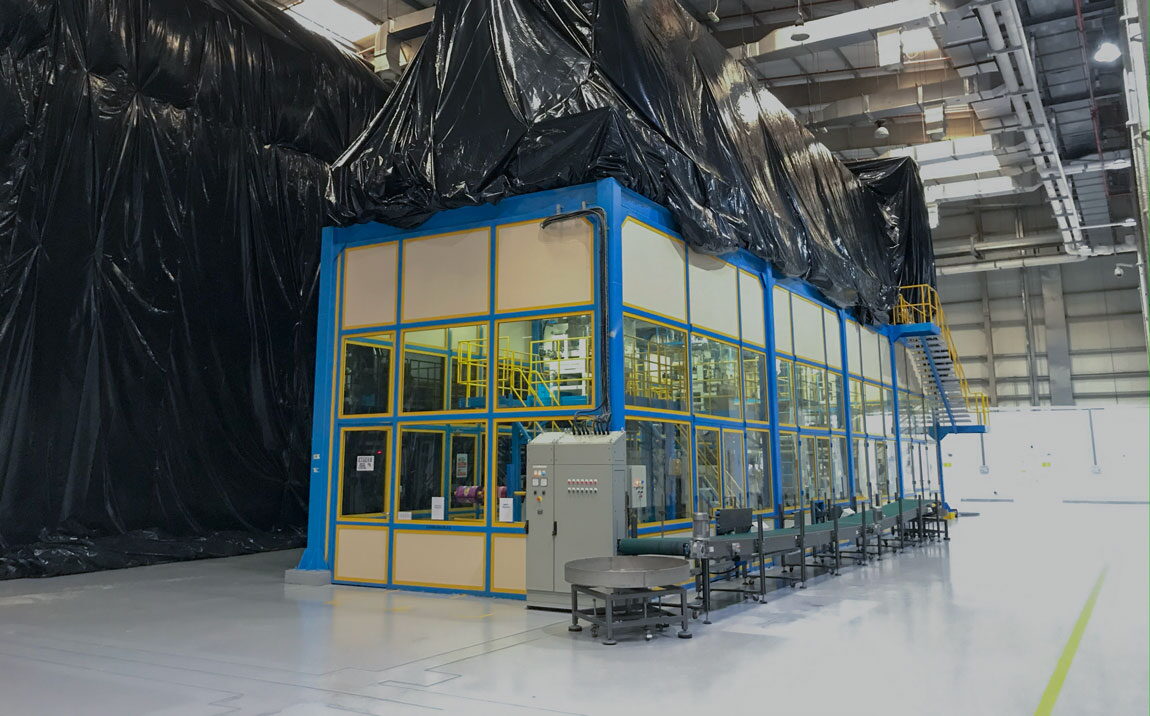 Modular clean-room enclosure under construction