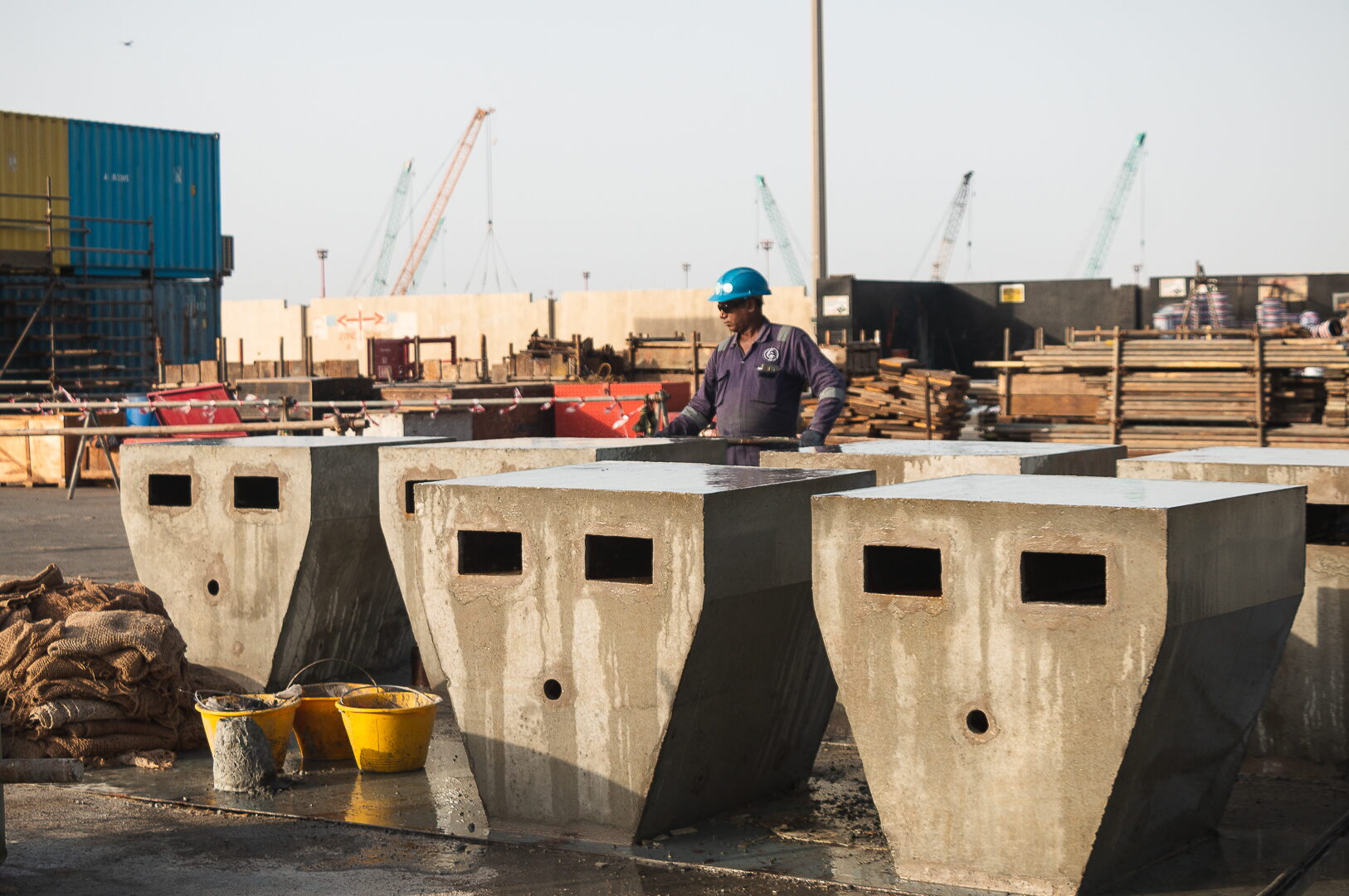 Precast concrete blocks in the casting yard