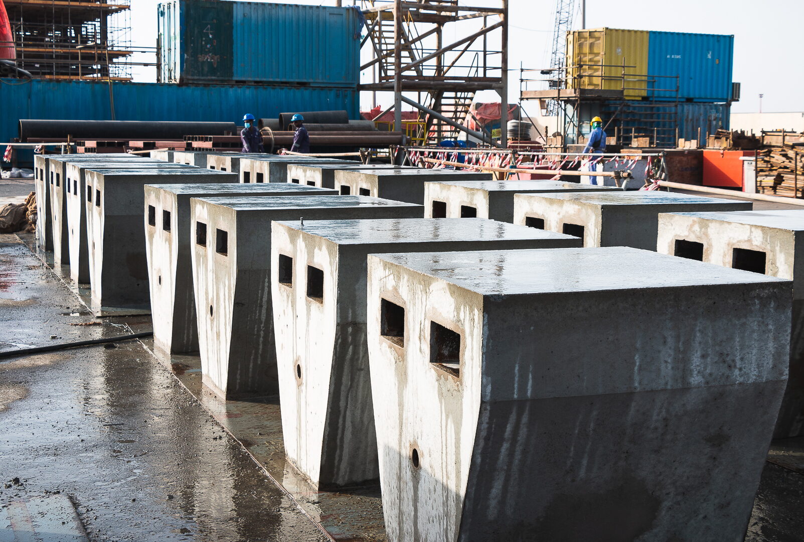 Precast units curing under hessian