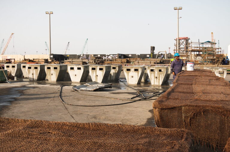 Precast marine units cast beside the quay