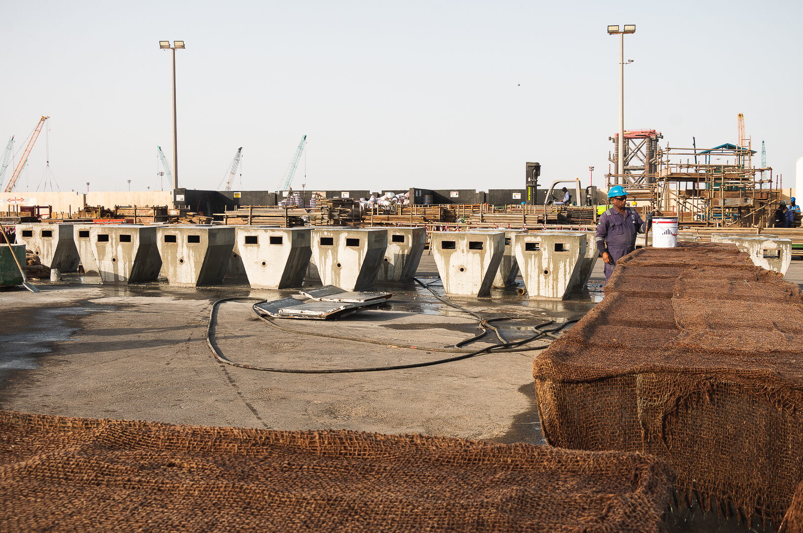 Precast marine units cast beside the quay