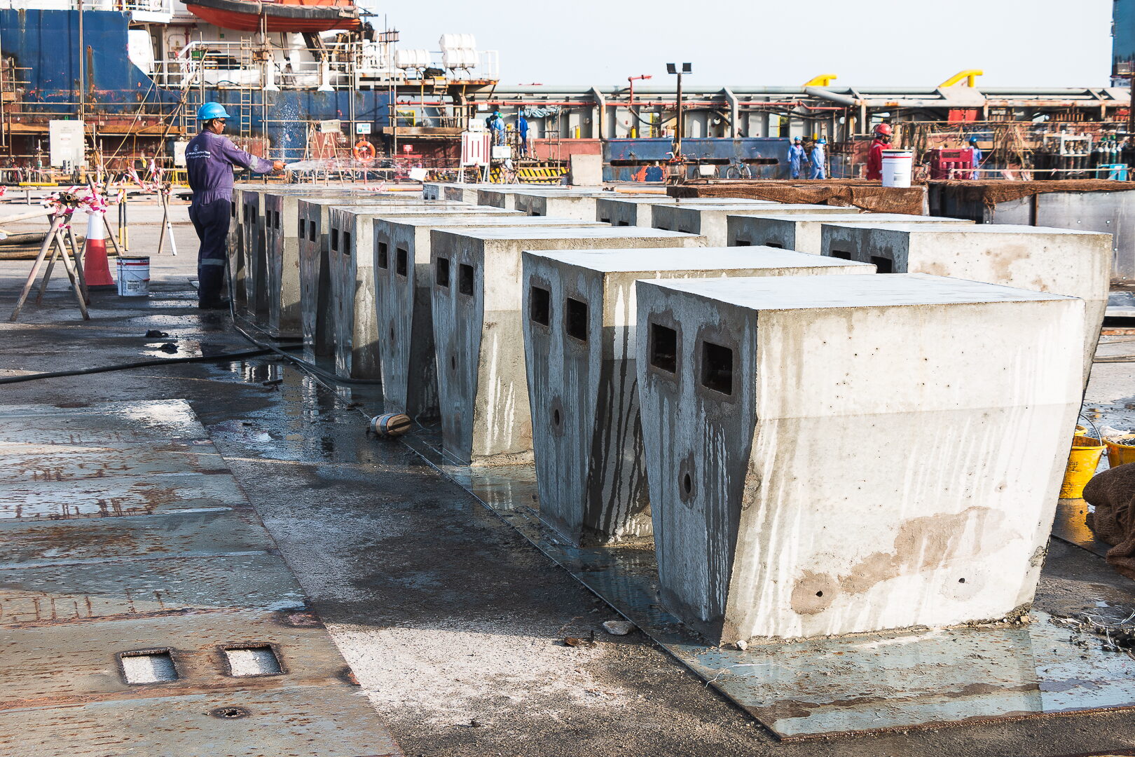 Row of precast concrete units
