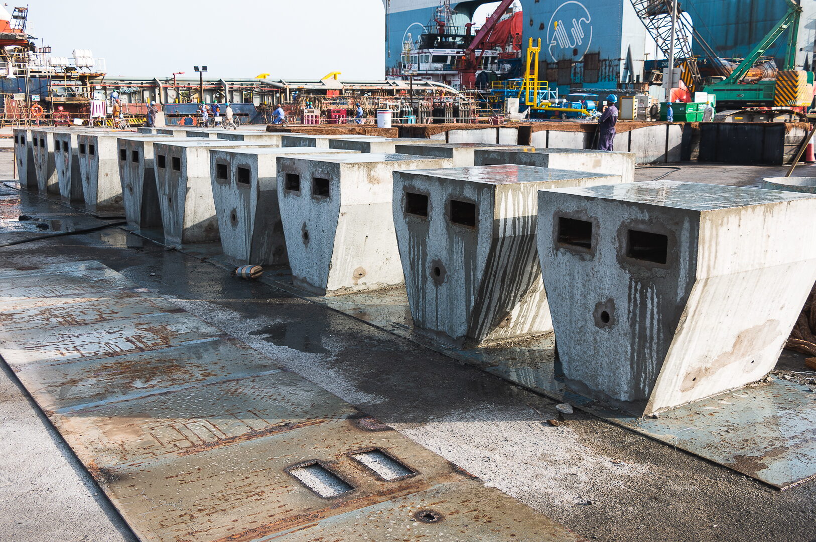 Precast units being washed down before lifting